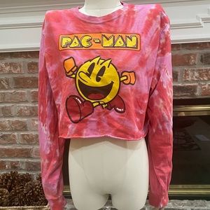 PAC-MAN red & pink cropped tie dyed sweatshirt / M / Excellent condition